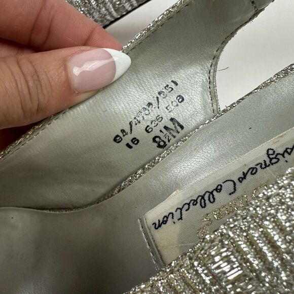 Pierre Dumas Designer Collection Silver Metallic Sling Back Heel Pointed 8.5M - Picture 3 of 13
